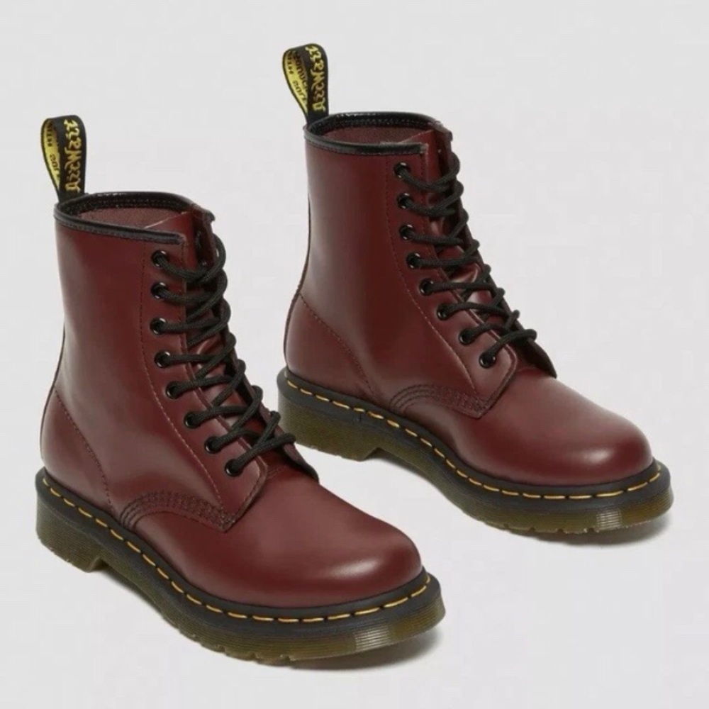 $180 Dr. Martens 1460 8-eye Burgundy Leather Lace-Up Combat Moto Boots Size 6 - Picture 2 of 15